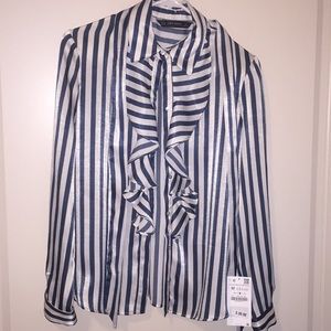 Zara white and blue stripes blouse
